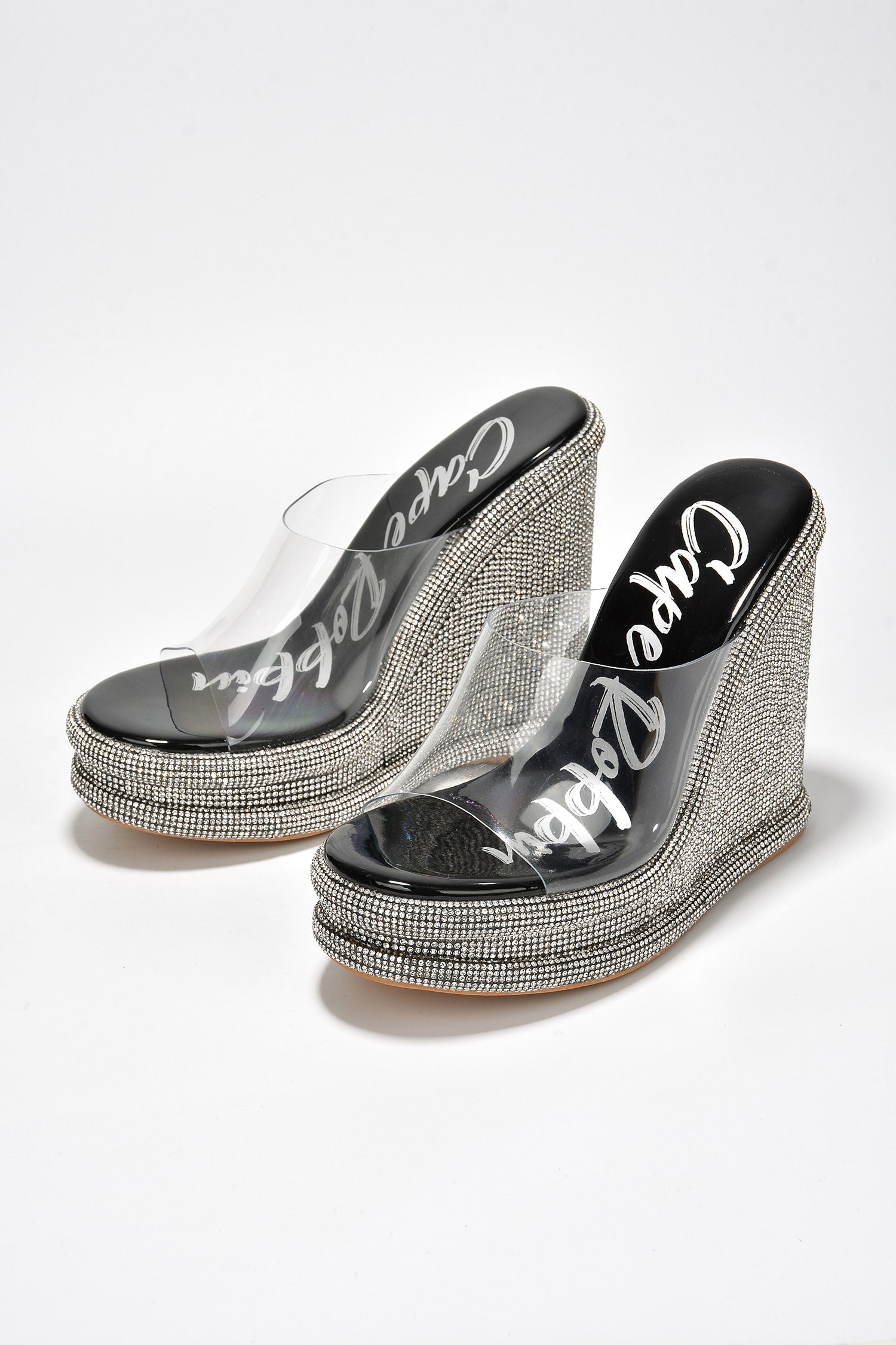 Stacia Rhinestone Wedge Perspex Heels