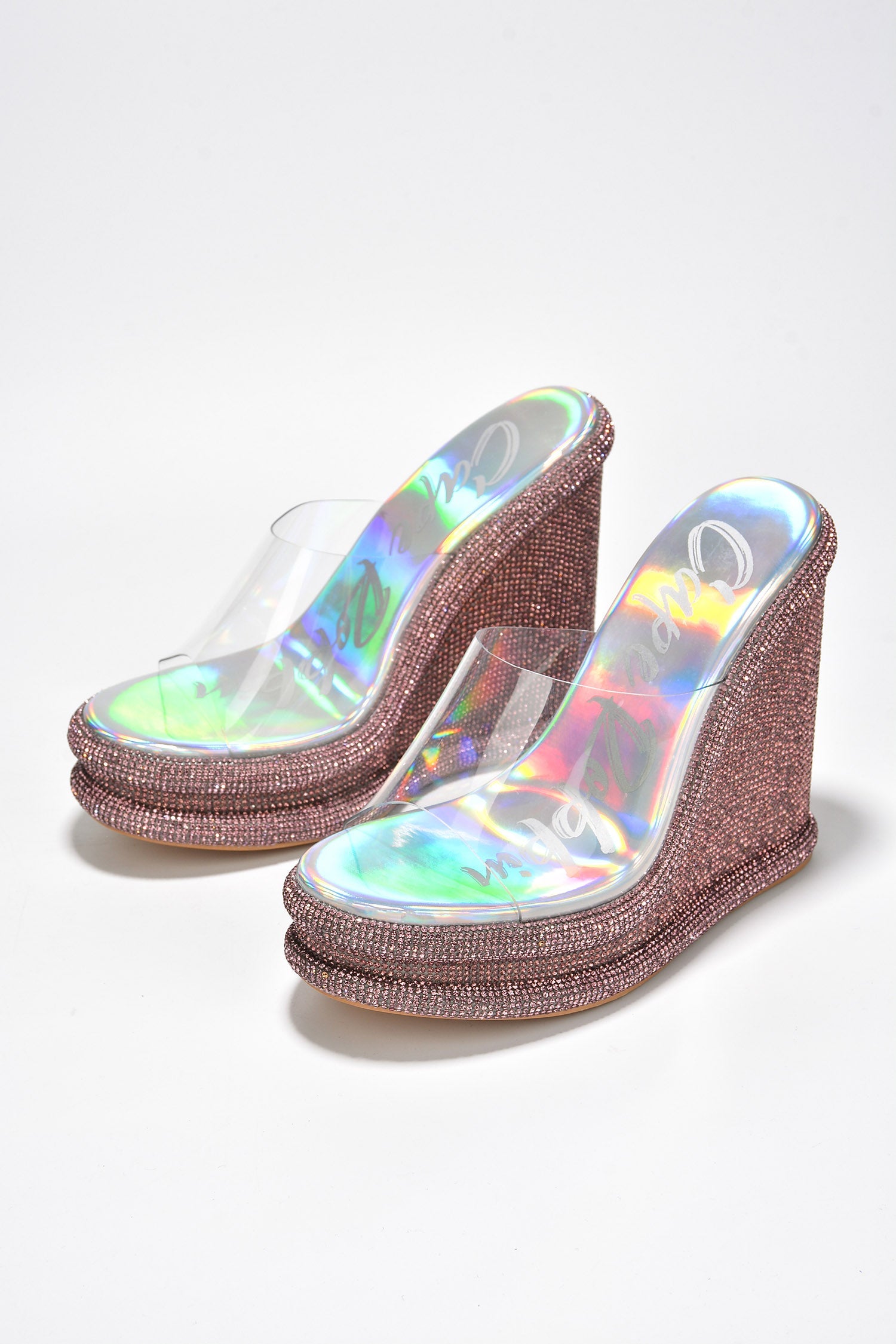 Stacia Rhinestone Wedge Perspex Heels