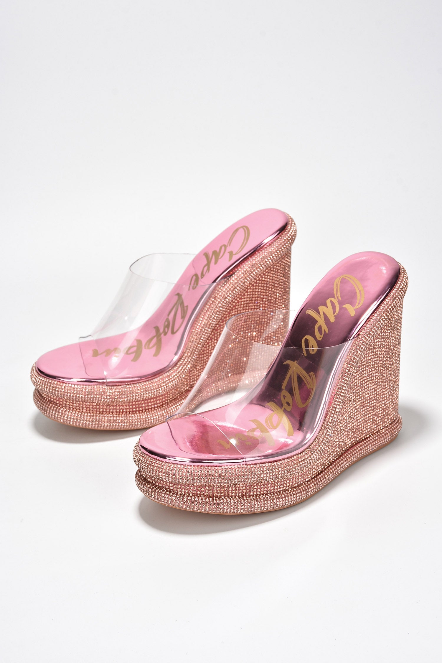 Stacia Rhinestone Wedge Perspex Heels
