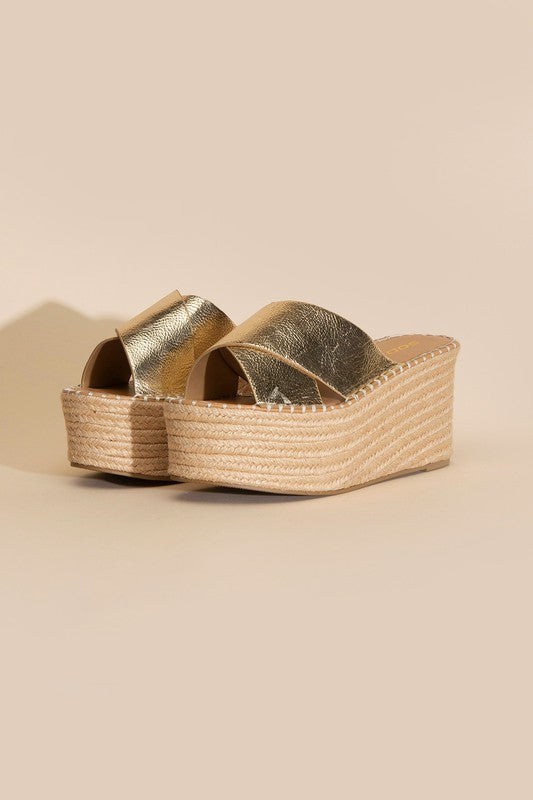 Sundaze Metallic Platform Espadrille Slide Wedges