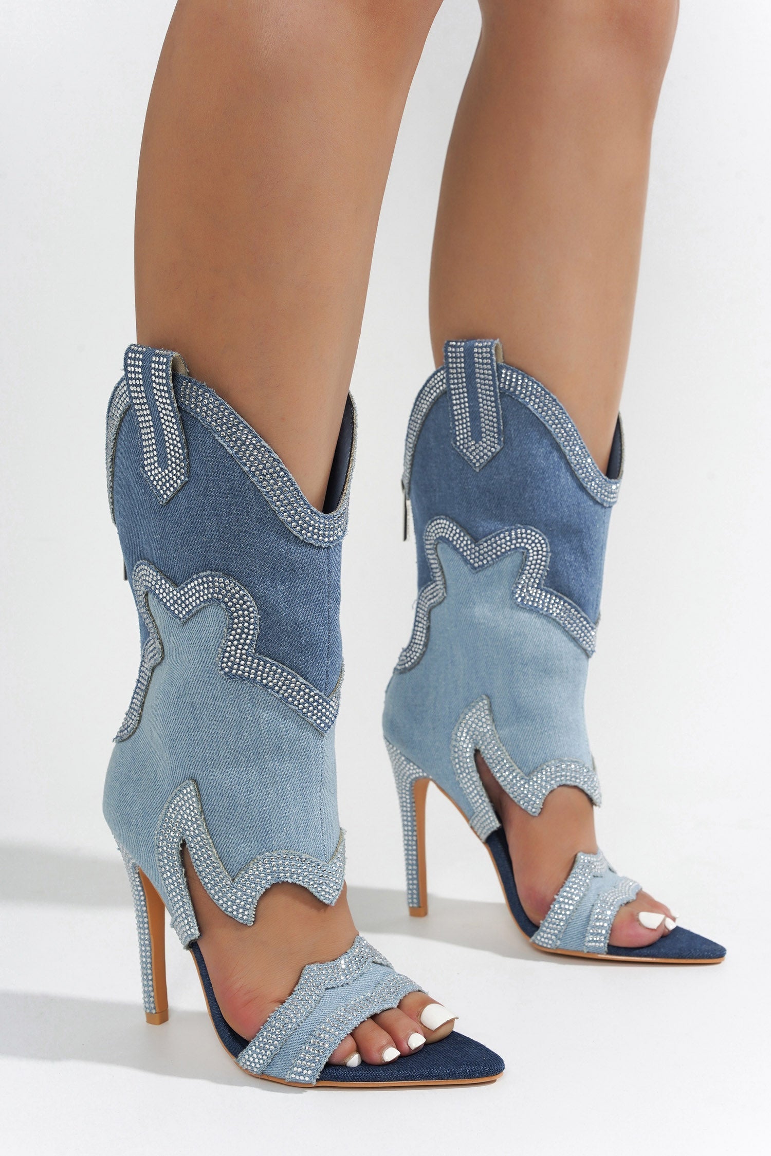 Dolly Rhinestone Embellished Western High Heel Boots