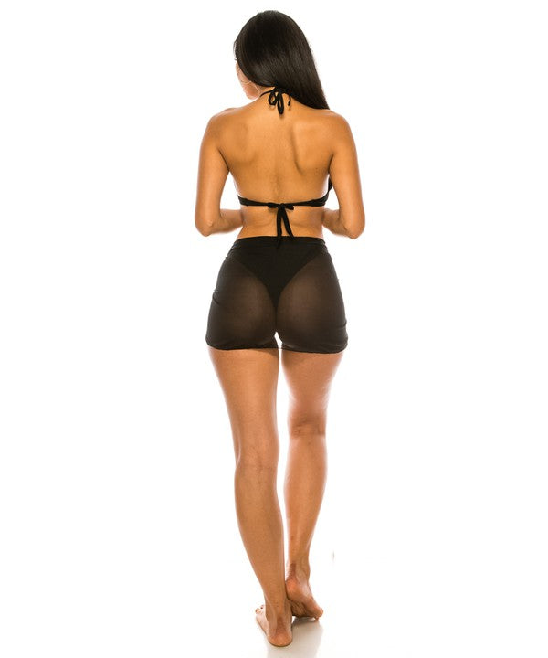 Yacht Party Mesh Cover Up & Three Piece Bikini Set