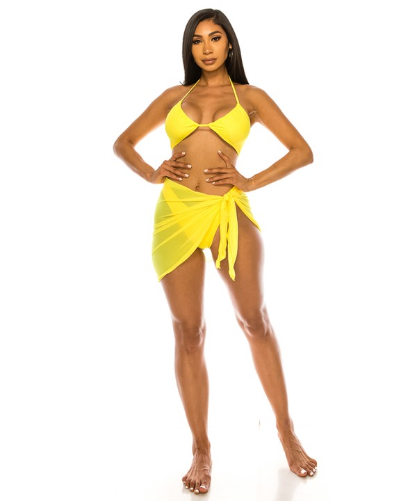 Yacht Party Mesh Cover Up & Three Piece Bikini Set