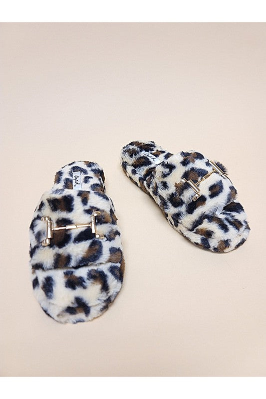 Feeling Feline Leopard Print Faux Fur Slippers