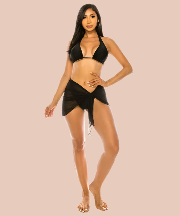 Yacht Party Mesh Cover Up & Three Piece Bikini Set