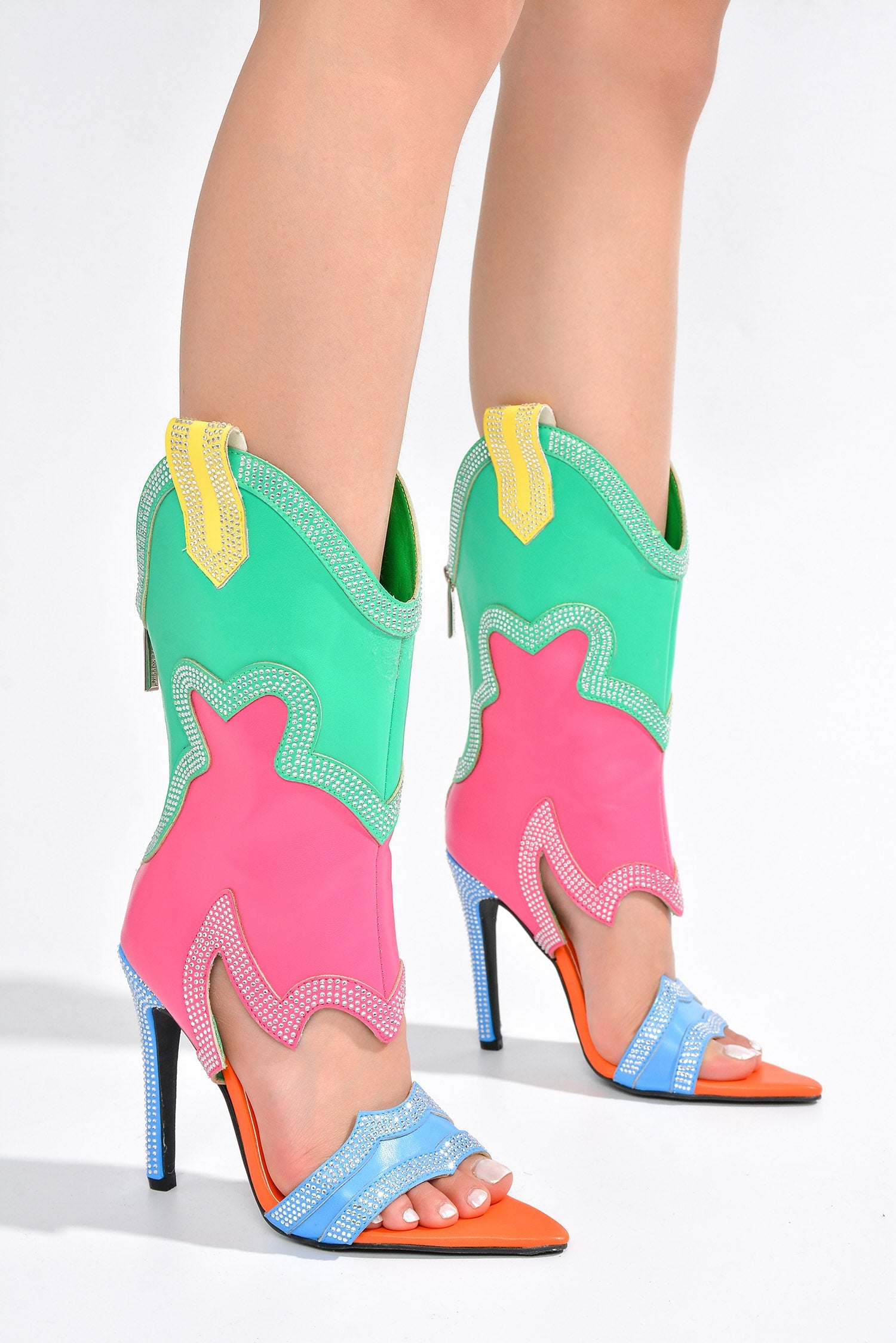 Dolly Rhinestone Embellished Western High Heel Boots