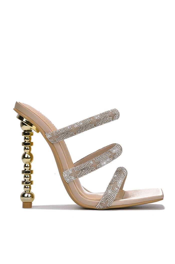 Cassie Square Toe Rhinestone Trim Strappy Mule Heels