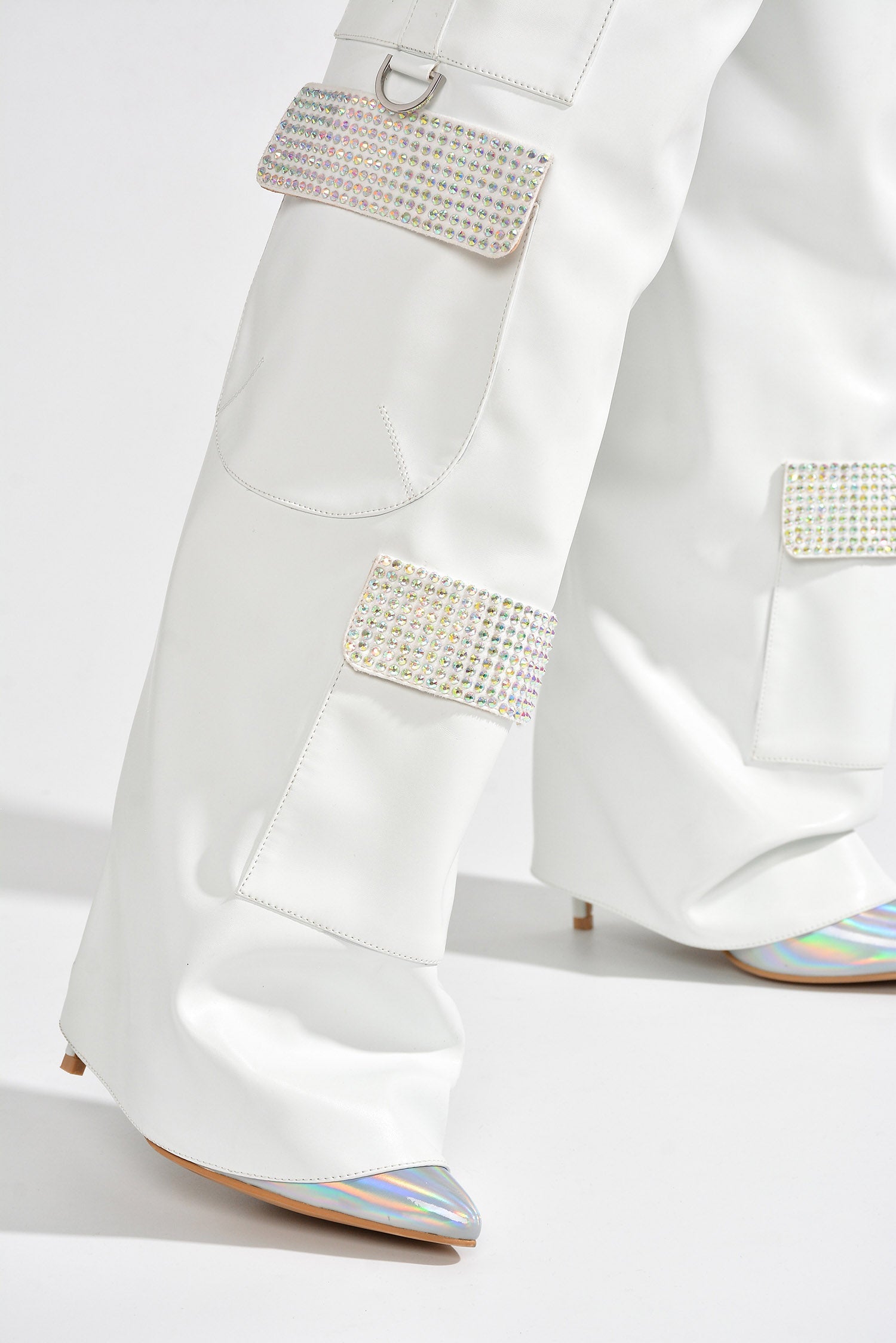 Disco Nights Rhinestone Detail Fold Over Thigh High Boots