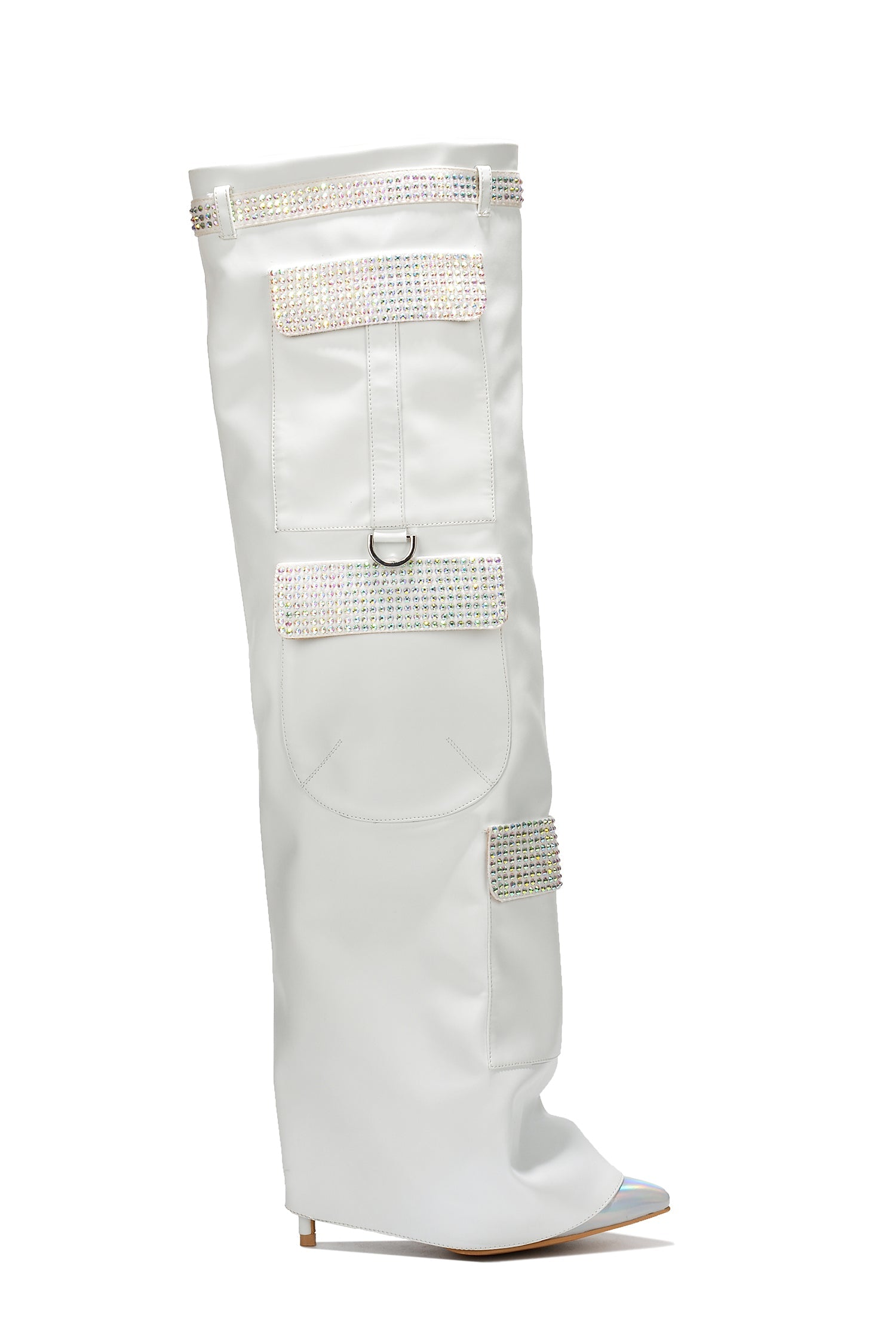 Disco Nights Rhinestone Detail Fold Over Thigh High Boots