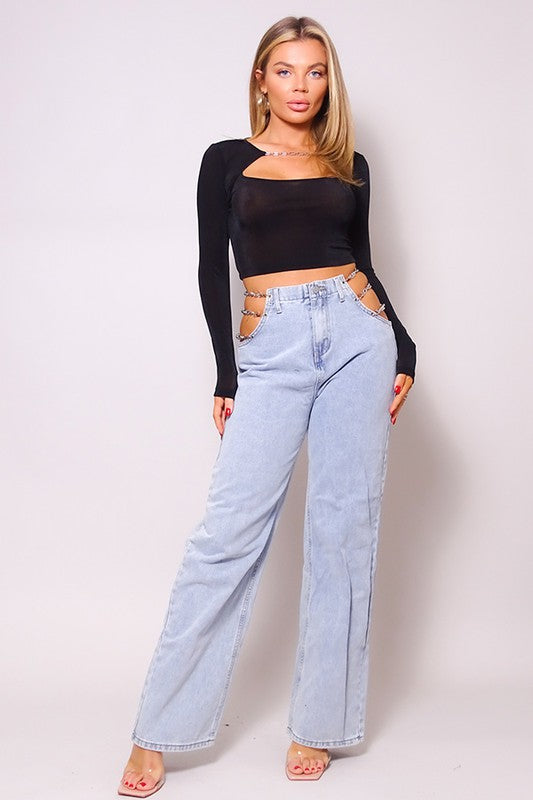 On The Scene Chain Trim Front Cutout Crop Top