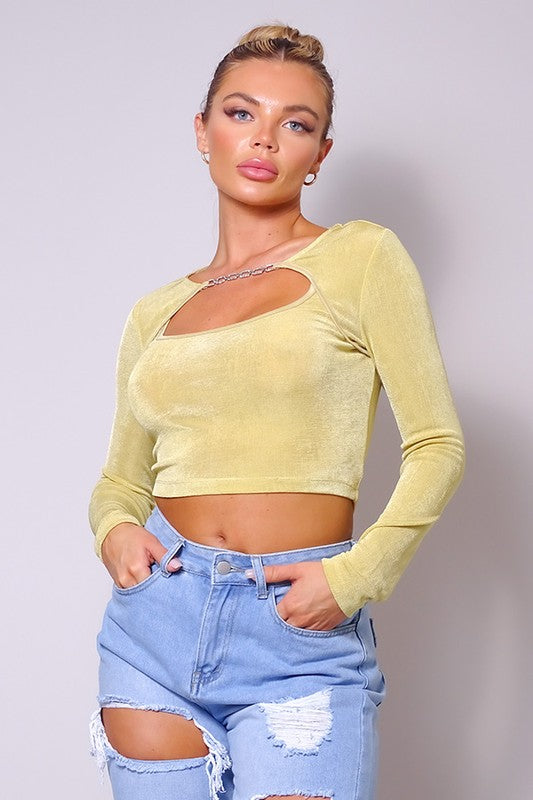 On The Scene Chain Trim Front Cutout Crop Top