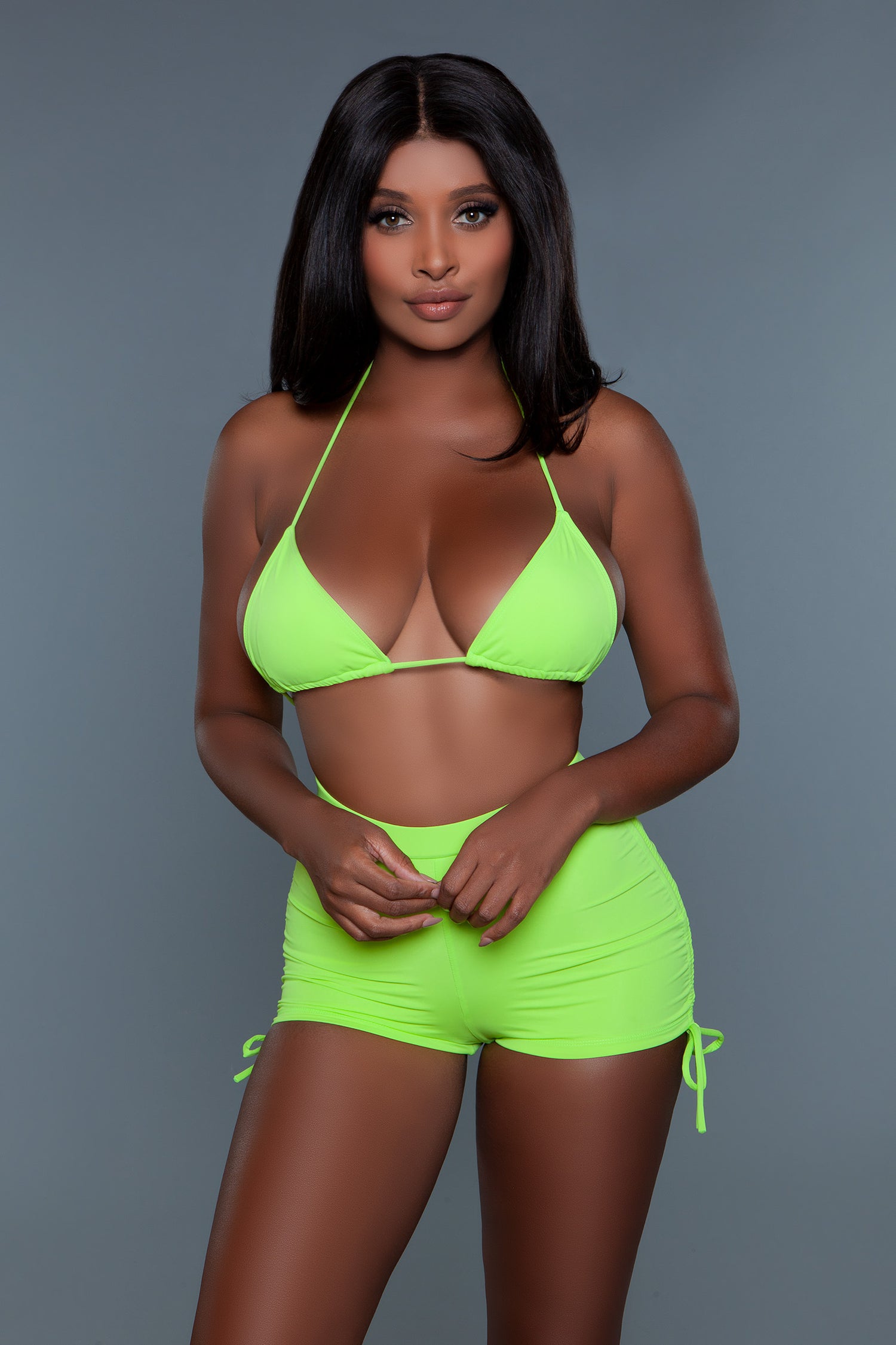 Kissed By The Sun Two Piece Ruched Shorts Bikini Set