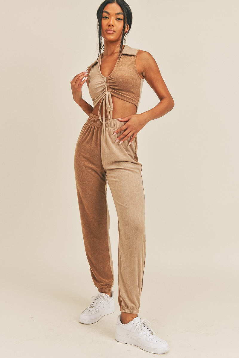 Safari Ruched Front Two Piece Jogger Outfit Set