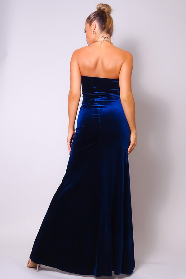 Priscilla Strapless Wrap Detail Velvet Maxi Dress