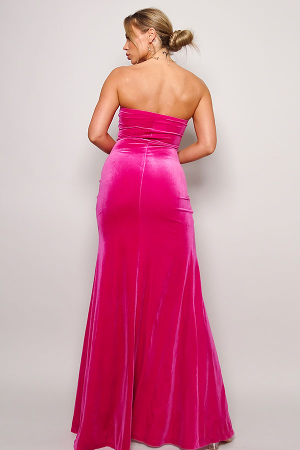 Priscilla Strapless Wrap Detail Velvet Maxi Dress