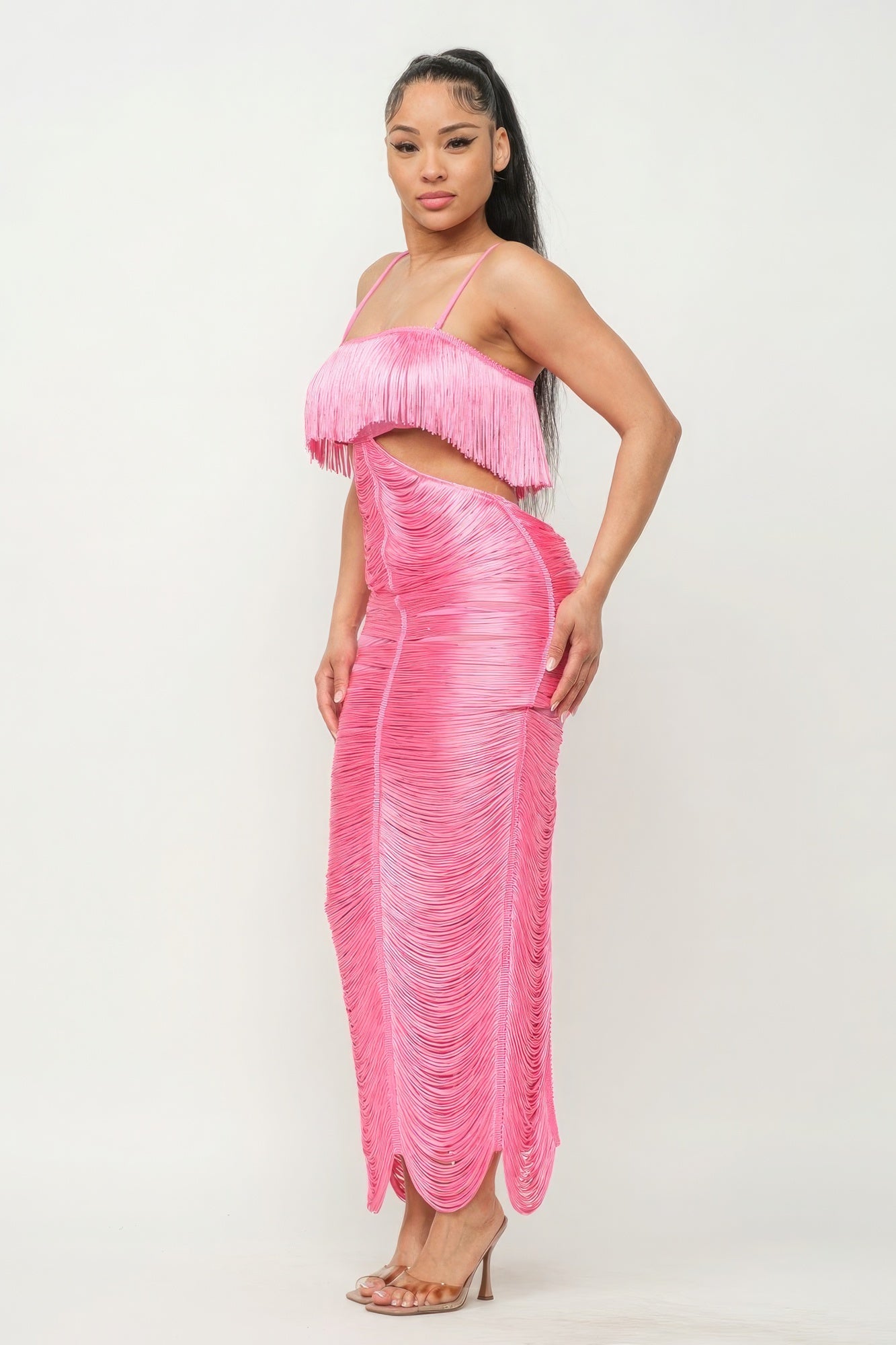 Sweet Karma Layered Fringe Cut Out Maxi Dress