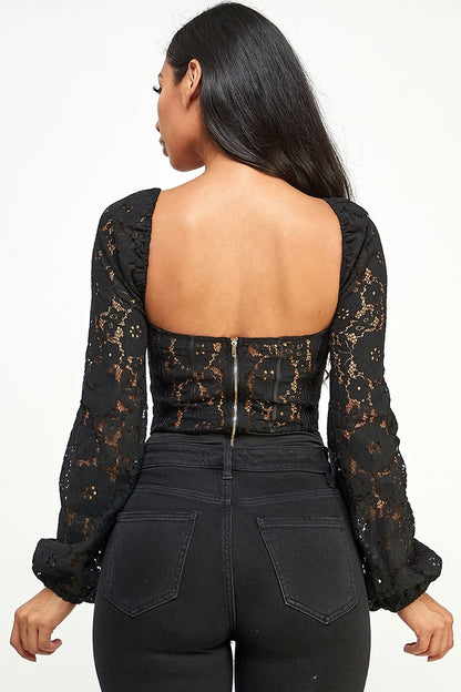 Georgia Lace Sweetheart Neck Long Sleeves Bodysuit
