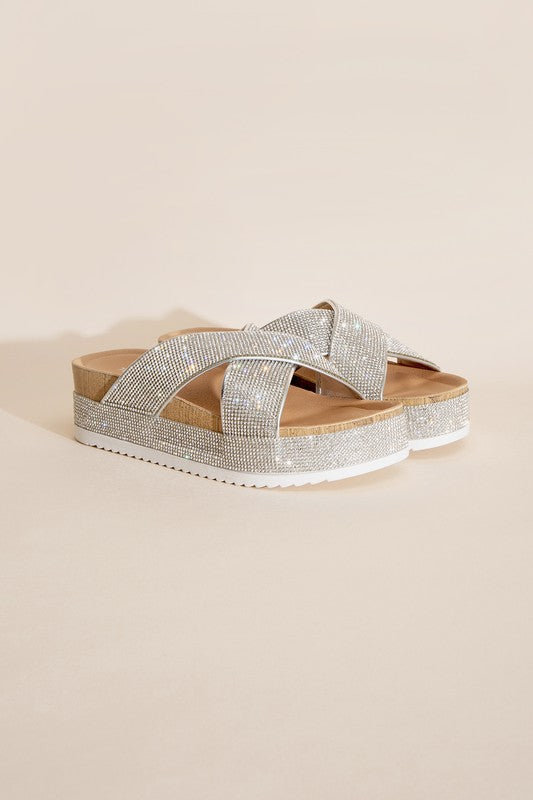 Unicorn Glitter Rhinestone Platform Slides
