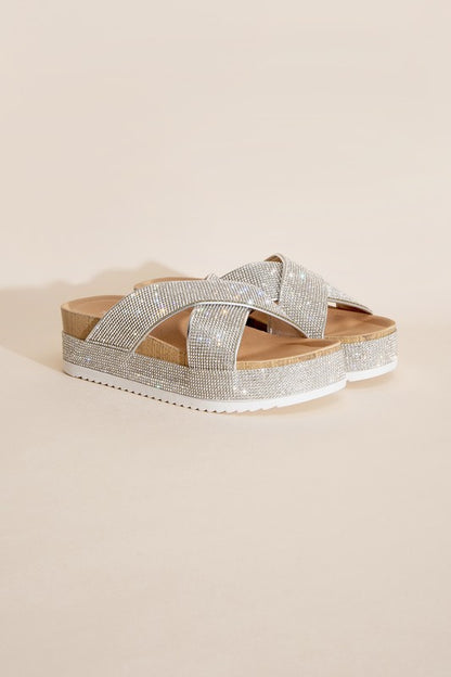 Unicorn Glitter Rhinestone Platform Slides
