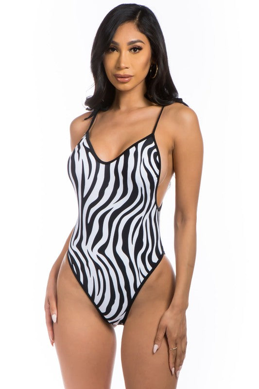Savannah Zebra Print High Leg One Piece Swimsuit