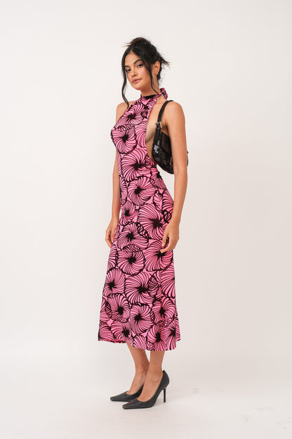 Ivy Velvet Burnout Flower Print Open Back Maxi Dress