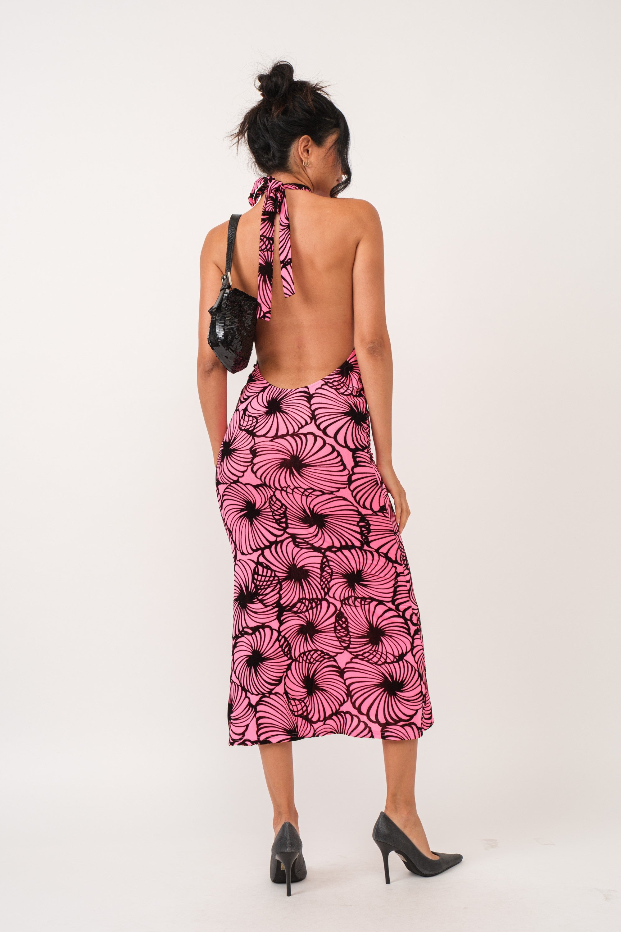 Ivy Velvet Burnout Flower Print Open Back Maxi Dress