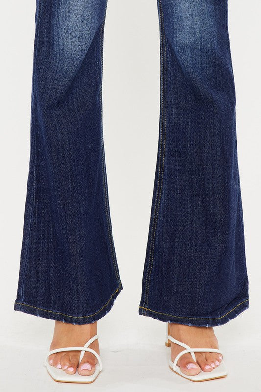 Shay Mid Rise Dark Wash Flare Leg Jeans