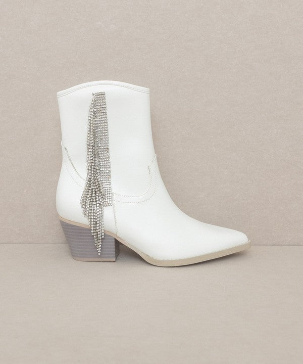 Cowgirl At The Disco Rhinestone Fringe Western Ankle Boots
