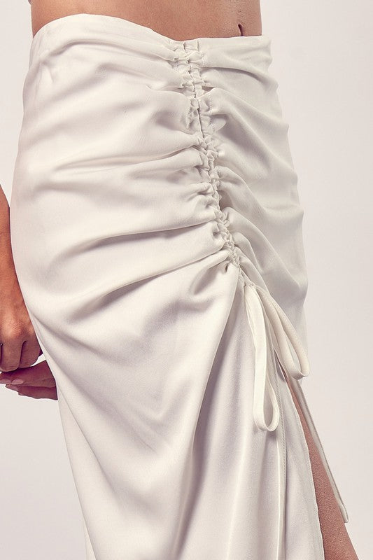 Born With It Gathered Side Satin Maxi Skirt