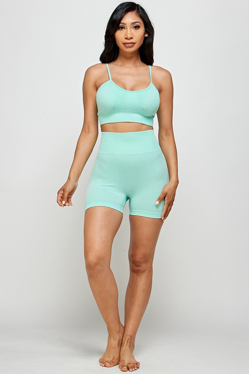 Stay Active Seamless Cami Crop Top And Biker Shorts Set