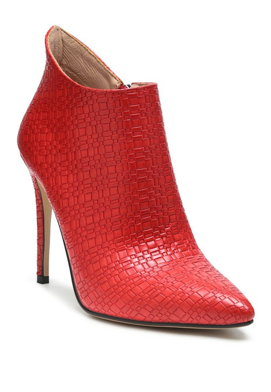 Lolita Woven Leather Pointed Toe Stiletto Heel Ankle Boots