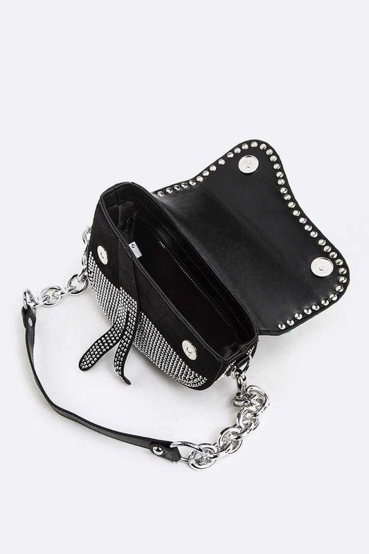 Rockstar Rhinestones Details Chain Shoulder Saddle Bag