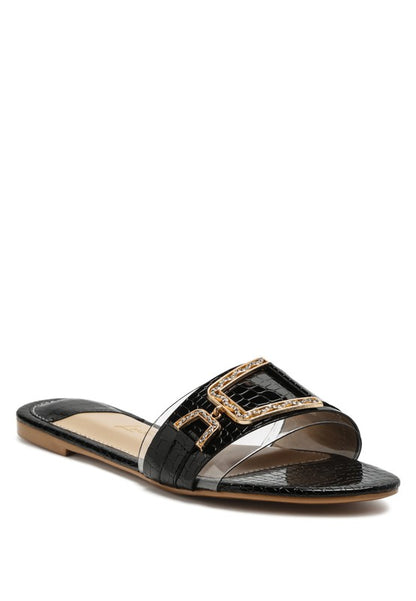 Willa Jewel Embellished Animal Print Croc Flat Sandals
