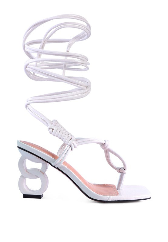 Downtown Lace Up Thong Strap Structured High Heel Sandals