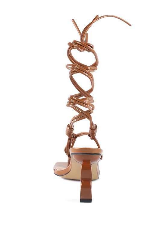 Downtown Lace Up Thong Strap Structured High Heel Sandals