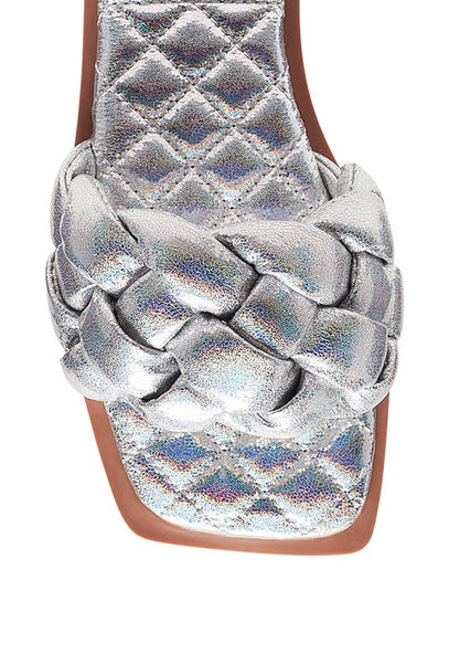 Marcia Patent Pu Quilted Slides In Woven Straps