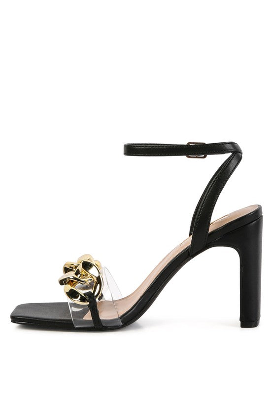 Makayla Gold Chain Detail High Heel Sandals