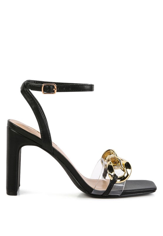 Makayla Gold Chain Detail High Heel Sandals