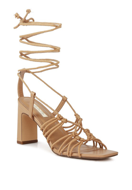 No Strings Attached Lace Up Block Heel Sandals