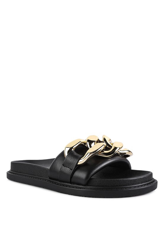 Onyx Gold Chain Slide Sandals