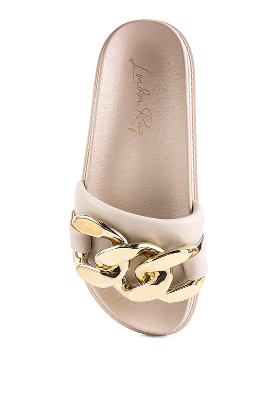 Onyx Gold Chain Slide Sandals
