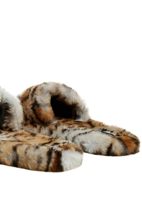 Snuggle Up Animal Print Faux Fur Slippers