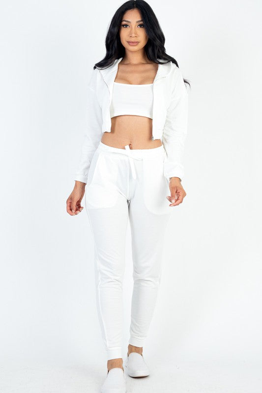 Casual Basics Cropped Jacket, Cami & Joggers 3 Piece Lounge Set