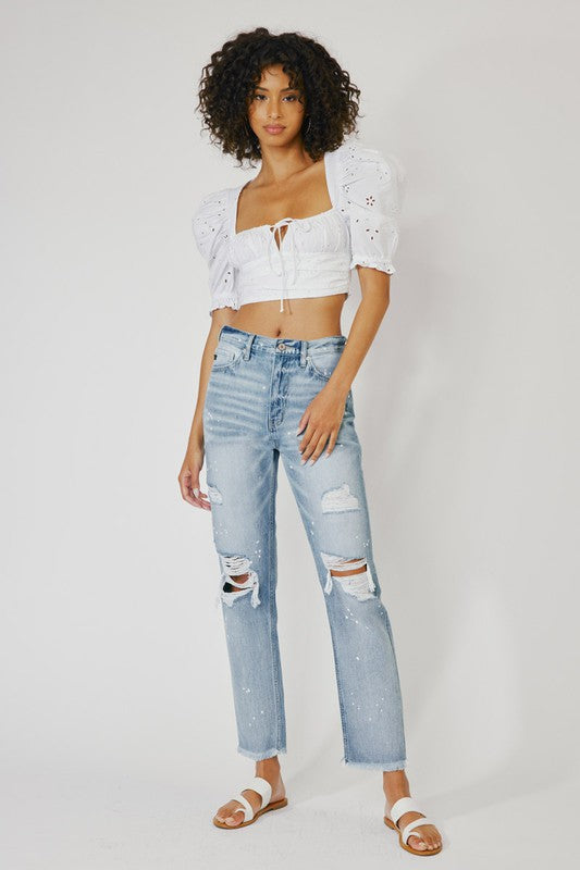 Delilah High Rise Distressed Straight Leg Jeans