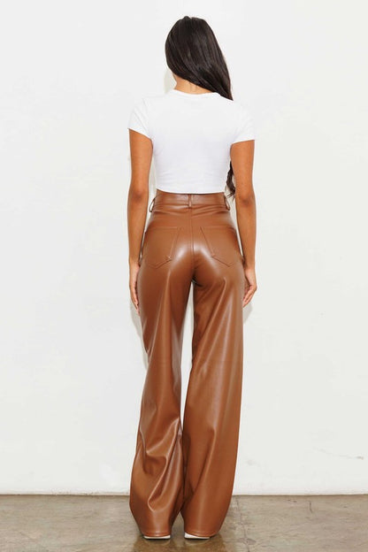 Roxie Vegan Leather Wide High Waist Leg Pants