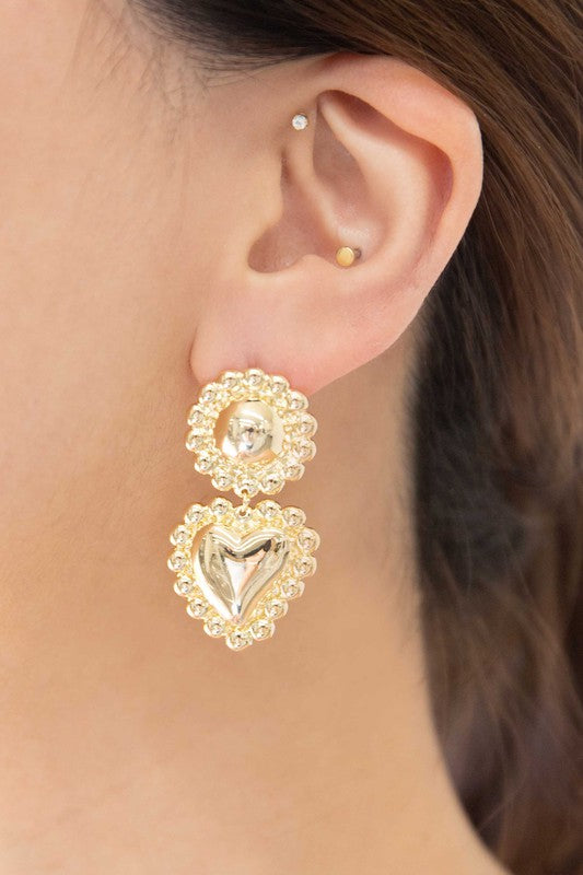 Corazon 14K Gold Heart Drop Earrings