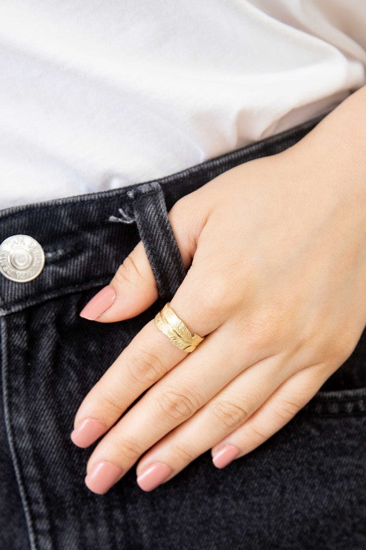 Angel Feather 14K Gold Adjustable Ring