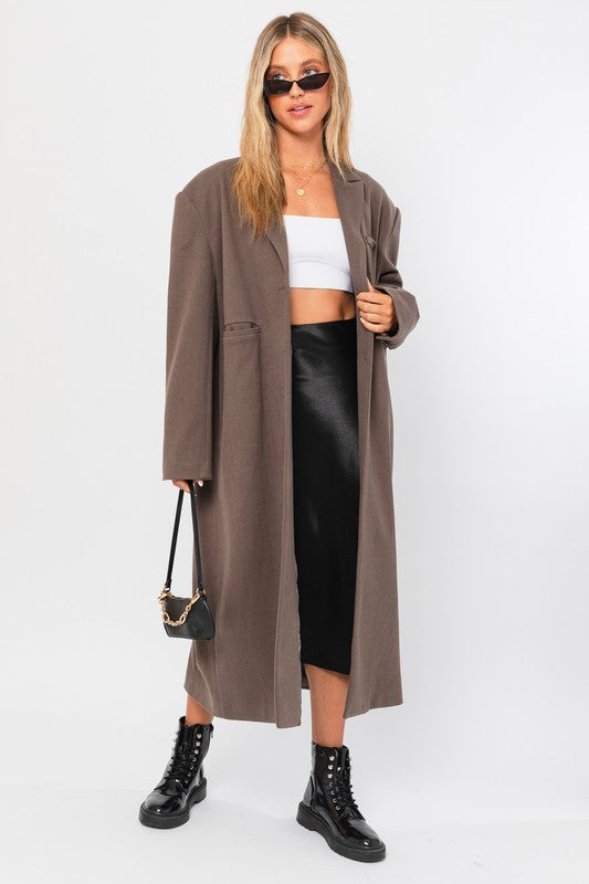 Casual Business Button Front Longline Coat