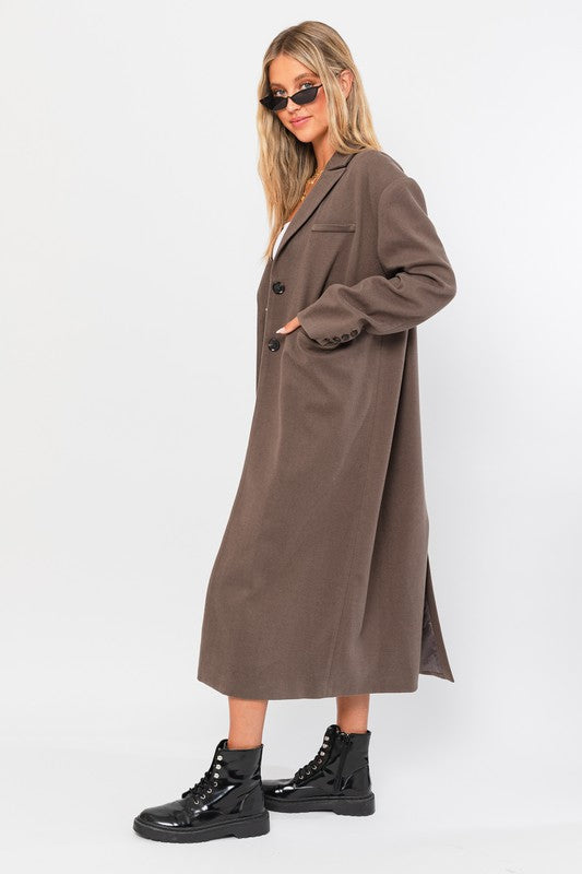 Casual Business Button Front Longline Coat