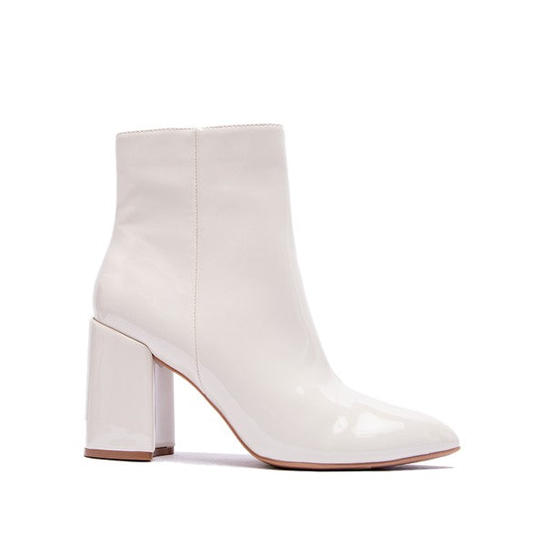 Unbothered Pointed Toe Block Heel Patent Ankle Boots